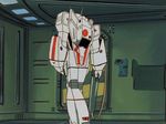  80s alien animated animated_gif choujikuu_yousai_macross death explosion giant gun macross mecha oldschool vf-1 weapon zentradi 