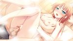  16:9 1boy 1girl arima_yousuke bath blonde_hair blood blue_eyes blush breasts brown_hair censored collarbone game_cg hatano_ririko ko~cha long_hair mixed_bathing nipples nude penis sex short_hair steam vaginal virgin wet witch&#039;s_garden witch's_garden 