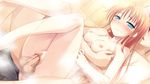  16:9 1boy 1girl arima_yousuke bath blonde_hair blood blue_eyes blush breasts brown_hair censored collarbone game_cg hatano_ririko ko~cha long_hair mixed_bathing nipples nude penis sex short_hair steam vaginal virgin wet witch&#039;s_garden witch's_garden 