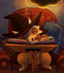  book cape chair cubone eyes_closed hat haychel horn magic_user nintendo pok&#233;mon pok&eacute;mon skull skull_mask sleeping solo studying video_games 