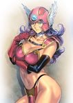  armor bikini_armor blue_eyes breasts cleavage curly_hair dragon_quest dragon_quest_iii homare_(fool's_art) large_breasts long_hair navel purple_hair smile soldier_(dq3) 