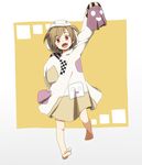  ahoge axis_powers_hetalia barefoot blush brown_hair costume fangs full_body ghost_costume long_sleeves male_focus moldova_(hetalia) open_mouth red_eyes smile 