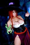  1girl asian book breasts chouzuki_maryou cosplay dragon&#039;s_crown dragon's_crown hat highres hips large_breasts photo plump red_hair solo sorceress sorceress_(dragon&#039;s_crown) sorceress_(dragon's_crown) staff thick_thighs thighs wide_hips 