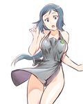  apron blue_eyes blue_hair breasts duplicate gundam gundam_build_fighters iori_rinko large_breasts long_hair mature naked_apron open_mouth ponytail solo ueyama_michirou 