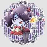  &gt;_&lt; :d bad_id bad_pixiv_id bare_shoulders blue_skin chibi closed_eyes detached_sleeves hair_over_one_eye leviathan_(skullgirls) long_skirt open_mouth red_eyes rin10 side_ponytail skirt skullgirls smile solo squigly_(skullgirls) stitched_mouth stitches striped xd zombie 