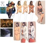  black_hair blonde_hair breasts brown_hair chihaya_(clothing) cleavage dark_skin garter_belt glasses grand_knights_history hat highres japanese_clothes kaname_madoka large_breasts long_hair maebari mahou_shoujo_madoka_magica mature miko multiple_girls muse_cromwell nude oda_non owl pasties skirt vibrator witch_hat 