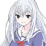  bad_id bad_pixiv_id bangs blue_eyes blush eyelashes gaihan_umeboshi_mitchell long_hair lowres natsukawa_masuzu oekaki ore_no_kanojo_to_osananajimi_ga_shuraba_sugiru red_ribbon ribbon school_uniform serafuku sidelocks silver_hair simple_background smile solo white_background 