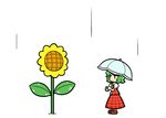  ascot comic dora_ita flower green_hair kazami_yuuka plaid plaid_skirt plaid_vest rain short_hair silent_comic skirt sunflower touhou umbrella vest 