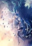  aqua_eyes aqua_hair dual_persona hatsune_miku highres ixima long_hair multiple_girls twintails vocaloid wings 