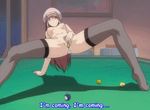  1girl animated animated_gif ball breasts fingering hat large_breasts long_hair lowres masturbation pool_table pussy pussy_juice solo thighhighs tokineiro uncensored window 