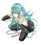  aqua_eyes aqua_hair bad_id bad_nicoseiga_id detached_sleeves hatsune_miku headphones long_hair necktie shikuro sketch skirt solo thighhighs tongue twintails very_long_hair vocaloid white_background 