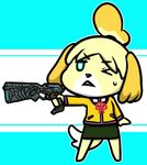  animal_crossing canine female gun isabelle_(animal_crossing) mammal nintendo pistol psycho_pass ranged_weapon unknown_artist video_games weapon 