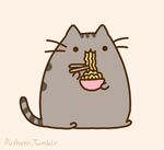  bowl cat cute eating feline food fur grey_fur low_res mammal noodles pusheen 