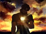  brown_hair fate/stay_night fate_(series) hole_in_chest ido_(nothing679) kotomine_kirei male_focus solo sunset 