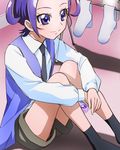  davi_(dokidoki!_precure) dokidoki!_precure haruyama_kazunori kenzaki_makoto necktie precure purple_eyes purple_hair short_hair shorts sitting smile socks solo 