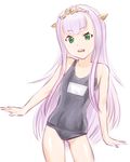  circlet green_eyes long_hair one-piece_swimsuit open_mouth outbreak_company petralka_anne_eldant_iii purple_hair school_swimsuit solo standing swimsuit ueyama_michirou 