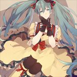  aqua_eyes aqua_hair chi_noo dress ennui_heiwa_miku gloves hatsune_miku long_hair pantyhose sitting solo twintails very_long_hair vocaloid 