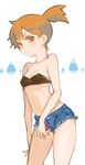  bandeau bare_shoulders bikini_top breasts cleavage cutoffs denim denim_shorts gj holding holding_poke_ball kasumi_(pokemon) looking_at_viewer medium_breasts midriff navel orange_eyes orange_hair poke_ball pokemon pokemon_(anime) pokemon_(classic_anime) pokemon_(game) pokemon_frlg pokemon_rgby short_shorts shorts side_ponytail solo water_drop white_background 