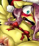 blush christmas christmas_hat cum dimwitdog equine female feral fluttershy_(mlp) friendship_is_magic fur green_eyes hair hat holidays horse long_hair mammal my_little_pony open_mouth pegasus pink_fur pony pussy santa_hat solo wings yellow_fur 
