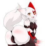  amber_eyes ambiguous_gender anthro arm_band butt chubby claws fangs female fur geiru_mirua legwear lingerie looking_at_viewer nintendo open_mouth plain_background pok&#233;mon pok&#233;morph pok&eacute;mon pok&eacute;morph presenting presenting_hindquarters smile solo stockings teeth thigh_highs underwear video_games white_background white_fur yellow_eyes zangoose 