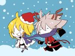  :d bad_id bad_pixiv_id black_pants blazblue blonde_hair brothers chibi horns jacket jin_kisaragi kuro_yuzu multiple_boys open_mouth pants ragna_the_bloodedge red_jacket siblings silver_hair smile 