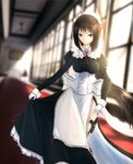  apron bad_id bad_pixiv_id black_hair blurry depth_of_field gloves green_eyes highres kikivi long_hair maid maid_apron maid_headdress original ribbon solo 