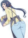  apron ass box denim drawr from_behind gundam gundam_build_fighters holding iori_rinko jeans looking_back low_ponytail mattaku_mousuke mature pants parted_lips ribbed_sweater solo sweater turtleneck 