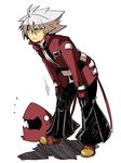  bad_id bad_pixiv_id black_pants blazblue dead_spike heterochromia jacket kuro_yuzu pants ragna_the_bloodedge red_jacket silver_hair 