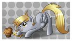  blonde_hair cutie_mark derpy_hooves_(mlp) equine female feral food friendship_is_magic fur grey_fur hair horse long_hair mammal muffin my_little_pony pegasus pony princesssilverglow smile spotted_background tongue tongue_out wings yellow_eyes 
