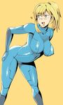  :d arched_back armpits arms_behind_back bad_deviantart_id bad_id bangs bent_over blonde_hair blue_eyes blush bodysuit boots breasts breasts_apart commentary corn_syrup covered_nipples english_commentary hand_on_thigh heart high_ponytail highres impossible_bodysuit impossible_clothes knee_boots large_breasts long_hair looking_afar metroid open_mouth parted_bangs ponytail presenting puffy_nipples saliva samus_aran scrunchie sidelocks simple_background skin_tight smile solo spoken_heart spread_legs standing tears thighs yellow_background zero_suit 