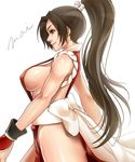  bad_id bad_pixiv_id breasts brown_eyes brown_hair japanese_clothes large_breasts lips long_hair masami_chie pelvic_curtain ponytail revealing_clothes shiranui_mai sideboob simple_background smile solo the_king_of_fighters white_background 