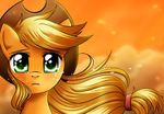  blonde_hair cloud clouds cowboy_hat crying equine female feral freckles friendship_is_magic fur green_eyes hair hat horse looking_at_viewer mammal my_little_pony open_mouth orange_fur orange_sky pony princesssilverglow sky tears wind 