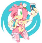  amy_rose anthro areola big_breasts breasts cellphone erect_nipples female green_eyes hair hedgehog mammal marthedog navel nipples one_eye_closed phone pink_hair pubes pussy sega self_shot selfie smile solo sonic_(series) tongue tongue_out underwear 
