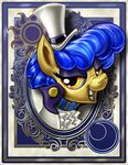  blue_hair clothing equine eyeshadow female hair half-closed_eyes harwick hat horse looking_at_viewer makeup mammal moon my_little_pony pony portrait sapphire_shores_(mlp) smile solo sun top_hat yellow_eyes 