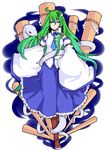  detached_sleeves frog frog_hair_ornament green_eyes green_hair hair_ornament ishimu kochiya_sanae long_hair onbashira snake_hair_ornament snake_tail solo tail touhou 