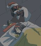  beard black_hair chokuboron_ryou christmas facial_hair hat kill_la_kill living_clothes matoi_ryuuko santa_costume senketsu sleeping socks translated 