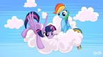  2013 annoyed cloud duo equine female flying friendship_is_magic hair horn horse lying mammal multi-colored_hair my_little_pony mysticalpha outside pegasus pony purple_eyes purple_hair rainbow_dash_(mlp) rainbow_hair sitting sky smile twilight_sparkle_(mlp) winged_unicorn wings 