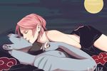  1girl akatsuki_(naruto) blue_hair blue_skin hairband haruno_sakura hetero highres holding_hands hoshigaki_kisame kiss lpilz naruto_(series) naruto_shippuuden nude pink_hair short_hair watermark 