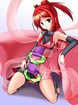  amane_nishiki amane_nishiki_(cosplay) bare_shoulders blazblue blazblue:_chronophantasma cosplay detached_sleeves hair_ornament hair_tubes half_updo highres izayoi_(blazblue) japanese_clothes kimono long_hair red_eyes red_hair ribbon sash shawl slavedoll solo tsubaki_yayoi 