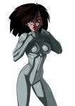  black_hair bodysuit brown_eyes facial_mark fighting_stance gally gunnm morganagod skin_tight solo transparent_background 
