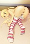  anus blonde_hair blush green_eyes hayate_no_gotoku! highres panties panty_pull pussy pussy_juice sanzen'in_nagi solo striped striped_legwear tanaka_takayuki thighhighs underwear 