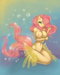  abs blue_eyes breasts bubble bubbles equine female fish_tail fluttershy_(mlp) friendship_is_magic hair horse mammal mermaid misukitty my_little_pony navel nipples no_feet nude pink_hair pony seahorse solo underwater water 