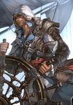  armor assassin's_creed_(series) assassin's_creed_iv:_black_flag beard blonde_hair edward_kenway facial_hair gun hood male_focus narrator_(nobody) smile solo weapon 