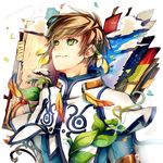  brown_hair capelet earrings green_eyes houhou_(black_lack) jewelry leaf male_focus smile solo sorey_(tales) tales_of_(series) tales_of_zestiria 