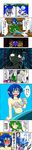  &gt;_&lt; :d absurdres assisted_exposure blue_bra blue_hair blush bra breasts cleavage closed_eyes clothes_removed comic embarrassed frog_hair_ornament glowing glowing_eyes green_hair hair_ornament head_fins highres kochiya_sanae large_breasts long_image mermaid monster_girl multiple_girls navel niiko_(gonnzou) open_mouth parting_water seashell shell shell_bikini short_hair shouting smile smug snake_hair_ornament split_ocean tall_image tears tongue tongue_out touhou translated troll_face underwear undressing wakasagihime xd 