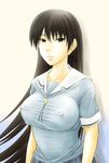  akkey_09 azumanga_daiou black_eyes black_hair breasts covered_nipples highres impossible_clothes large_breasts long_hair sakaki school_uniform skirt solo upper_body very_long_hair 