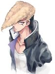  danganronpa danganronpa_1 male_focus mzyk oowada_mondo pompadour purple_eyes solo upper_body white_background 