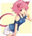  animal_ears bare_shoulders bracelet cat_ears cat_tail collarbone halterneck jewelry leaning_forward original pink_eyes pink_hair pleated_skirt short_hair skirt solo tail thighhighs zizi_(zz22) 