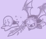  armor artist_name bad_id bad_pixiv_id galaxia_(sword) gias-ex-machella kirby kirby_(series) looking_at_another mask meta_knight monochrome no_humans purple solo star sword warp_star weapon wings 