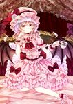  bad_id bad_pixiv_id bat_wings cup dress embellished_costume frills jaku_sono lavender_hair red_eyes remilia_scarlet short_hair smile teacup too_many too_many_frills touhou wings 